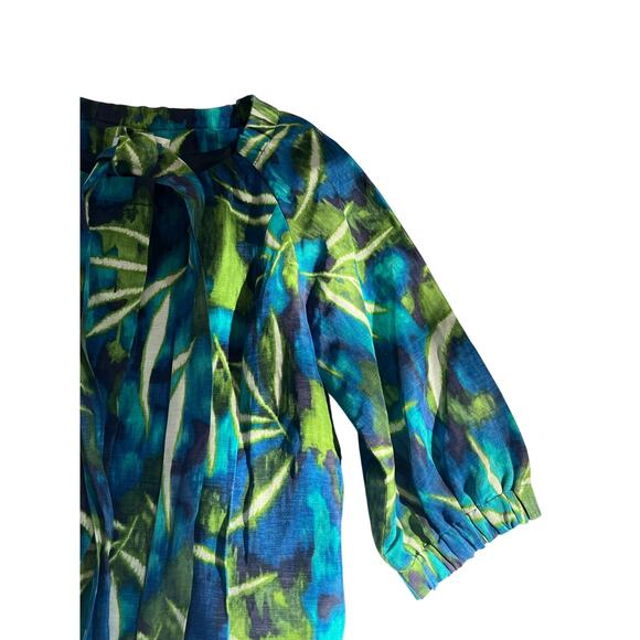 Kenneth Cole Belted Blouse Womens 4P Silk Linen Luxury Beach Office Country Club - Picture 3 of 16